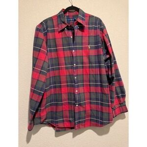 Ralph Lauren Classic Fit Plaid Long Sleeve oxford woven Shirt Men's XL Red Blue